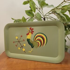Handpainted Rooster Chicken Metal Tray Folkart